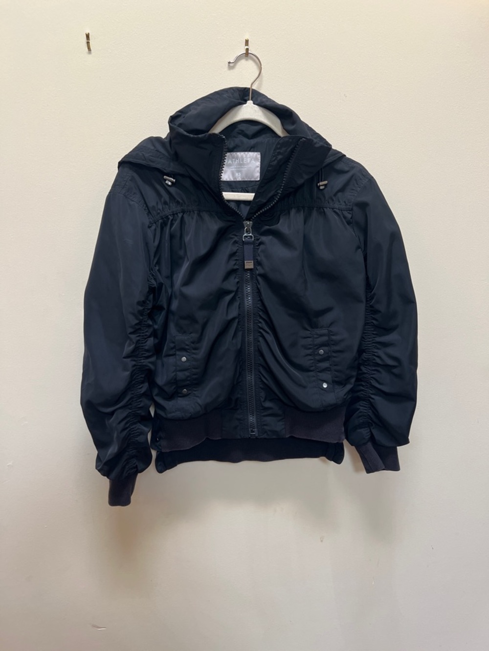 Athleta Black Hooded Bomber Jacket EUC XS